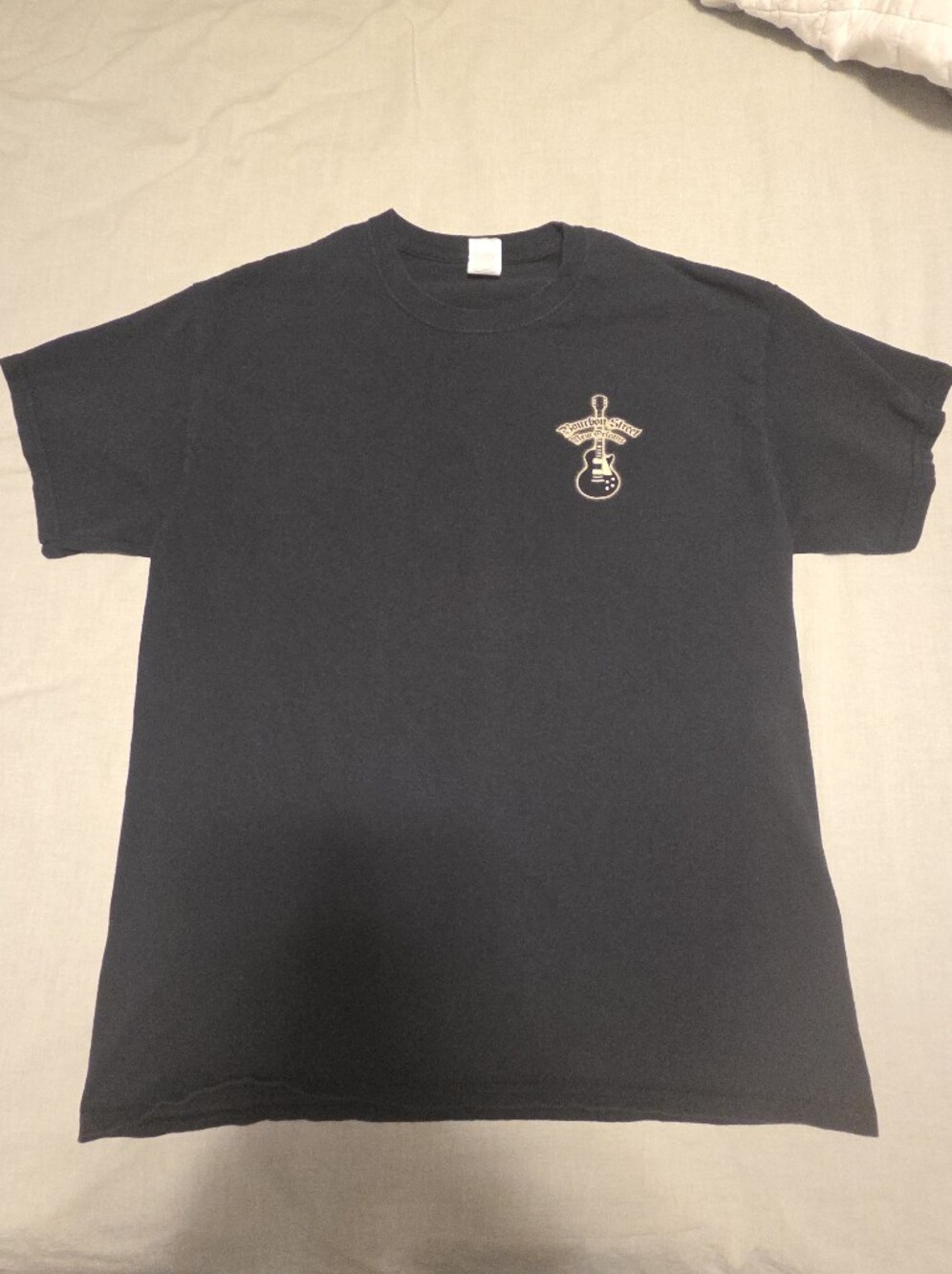 Black Graphic Crewneck T-Shirt with Small Guitar Logo